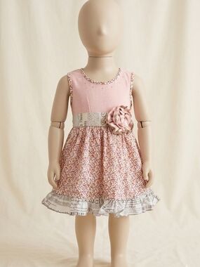 Mustard Pie Twirl Dress with Floral Trim- 18 Months